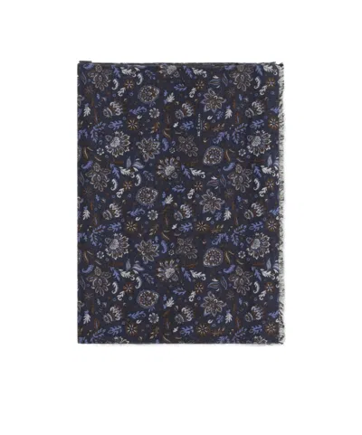 Kiton Paisley Floral-print Frayed Scarf In Blue