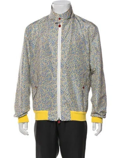 Pre-owned Kiton Paisley Print Bomber Jacket W/ Tags In Blue