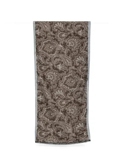 Kiton Paisley-print Frayed Scarf In White