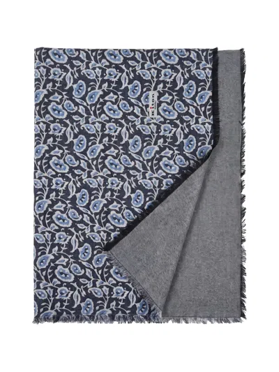 Kiton Paisley-print Fringed Scarf In Blue