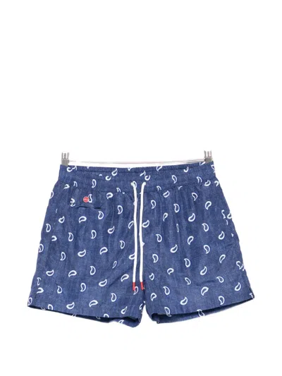 Kiton Paisley-print Swim Shorts In Blue