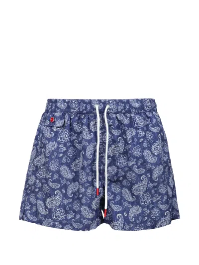 Kiton Paisley-print Swim Shorts In Blue