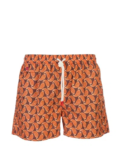 Kiton Paisley-print Swim Shorts In Brown