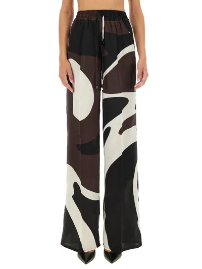 Kiton Abstract Pattern Wide Leg Trousers In Brown