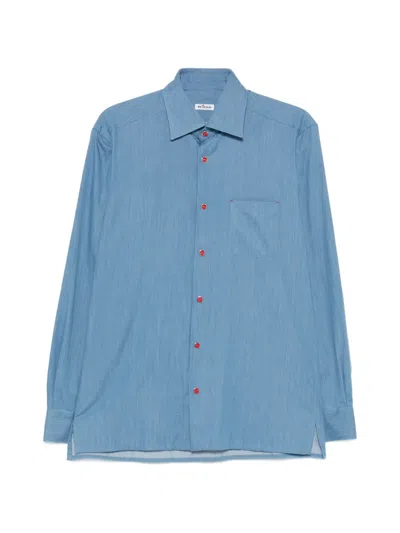 Kiton Patch-pocket Snap-button Shirt In Blue