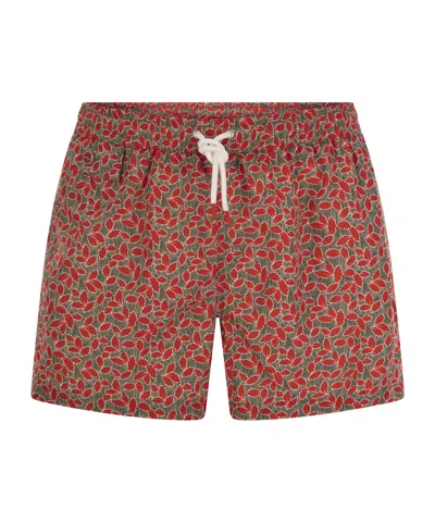 KITON KITON LEAF PRINTED DRAWSTRING SWIM SHORTS