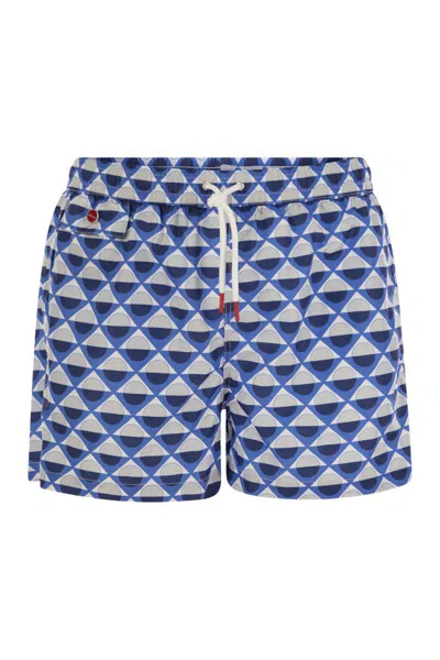Kiton Patterned Beach Boxers In Blue