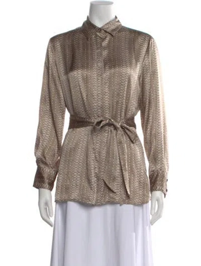 Pre-owned Kiton Patterned Long Sleeve Blouse In Neutral