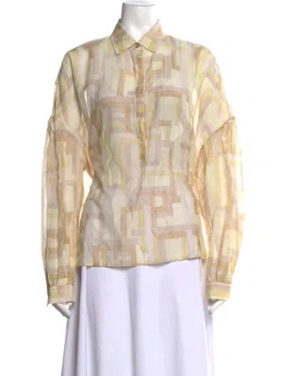 Pre-owned Kiton Patterned Long Sleeve Blouse In Neutrals