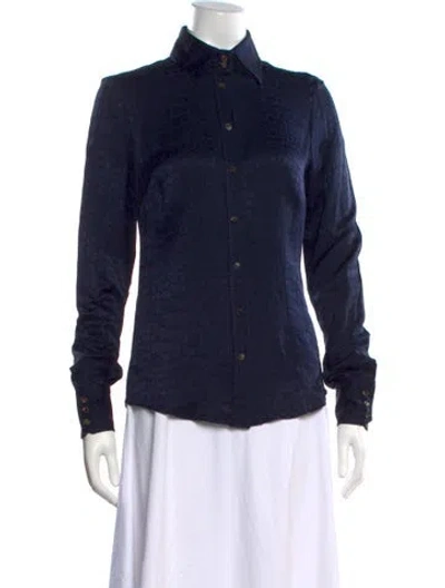 Pre-owned Kiton Patterned Long Sleeve Button-up Top In Blue