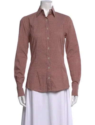 Pre-owned Kiton Patterned Long Sleeve Button-up Top In Brown