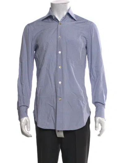 Pre-owned Kiton Patterned Long Sleeve Dress Shirt In Blue
