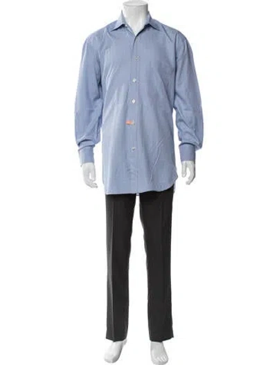 Pre-owned Kiton Patterned Long Sleeve Dress Shirt In Blue