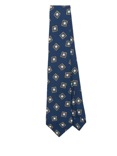 Kiton Patterned Silk Tie In Blue