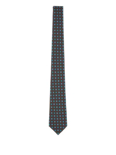 Kiton Patterned Silk Tie In Blue