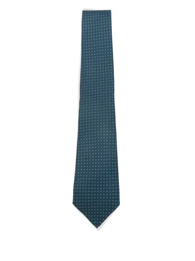 Kiton Patterned Silk Tie In Blue