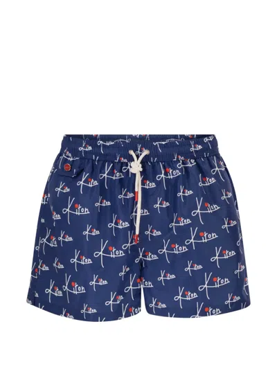 Kiton Patterned Swim Shorts In Blue