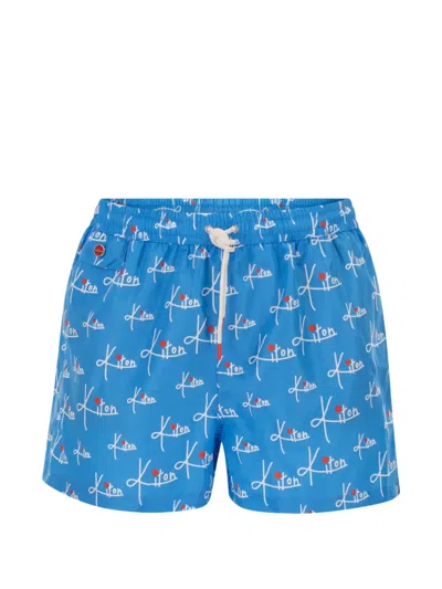 Kiton Patterned Swim Shorts In Blue