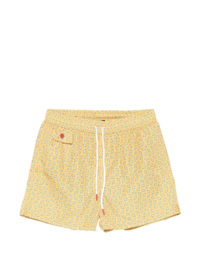 Kiton Patterned Swim Shorts In Yellow