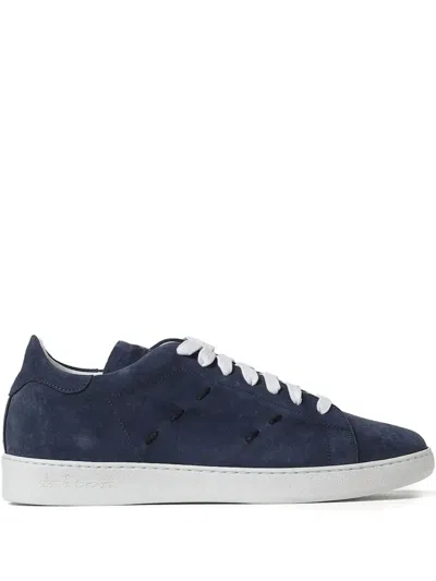 KITON PERFORATED CALF SUEDE SNEAKERS