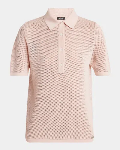 Kiton Perforated Knit Short-sleeve Polo Shirt In Pink