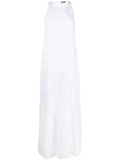 Kiton Perforated Linen Maxi Dress In White