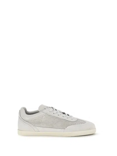 Kiton Perforated Suede Sneakers In White