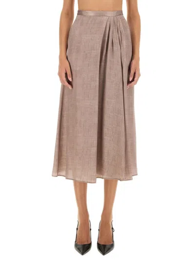Kiton Pink Solid Midi Skirt In Brown