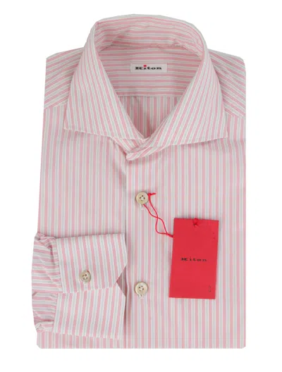 Pre-owned Kiton Pink Striped Cotton Shirt - Slim - (kt11222312)