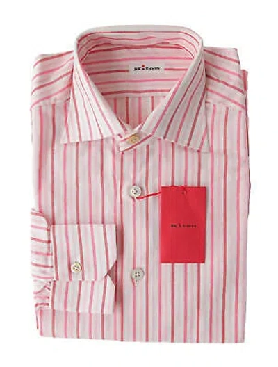 Pre-owned Kiton Pink Striped Cotton Shirt - Slim - (kt427228)