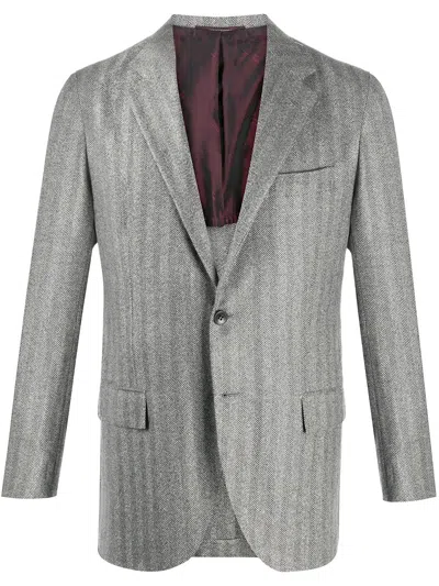 Kiton Pinstripe Print Blazer In Grey