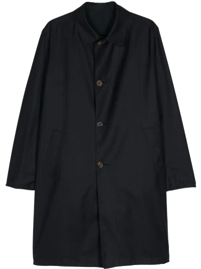 Kiton Pinstripe Single-breasted Wool Coat In Black