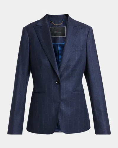 Kiton Pinstripe Wool-cashmere Single-breasted Jacket In Blue