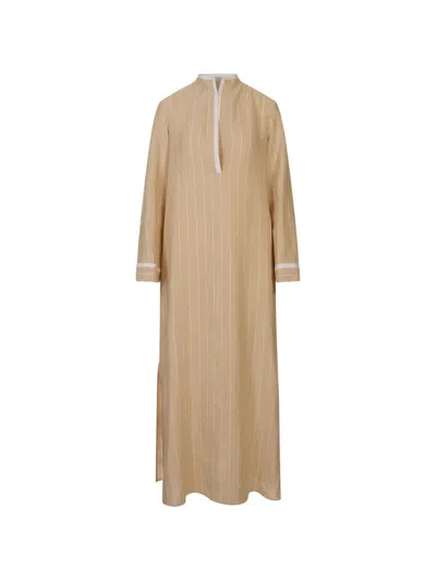 Kiton Pinstriped Long-sleeve Dress In Neutral