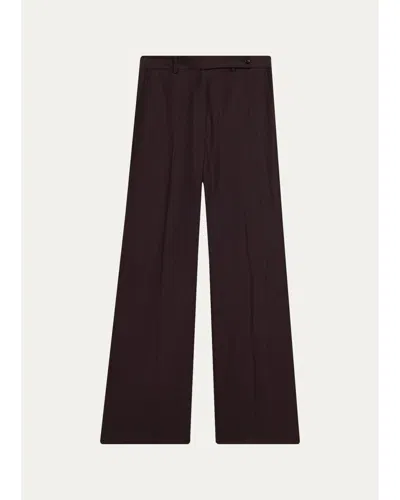 Kiton Pinstriped Wool-blend Wide-leg Pants In Dark Plum