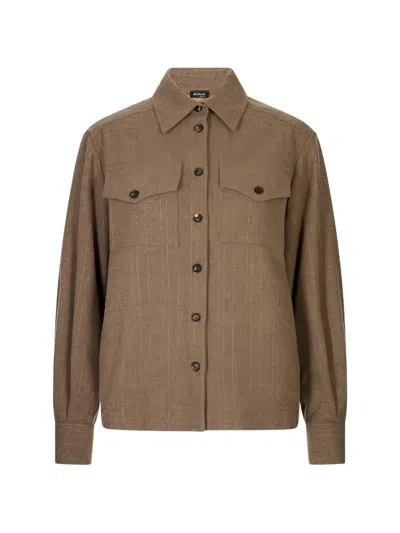 KITON PINSTRIPE-PATTERN FLAP-POCKET SHIRT