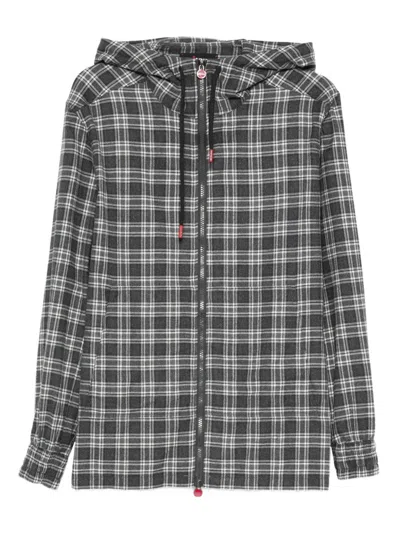 Kiton Plaid Hooded Shirt In Gray
