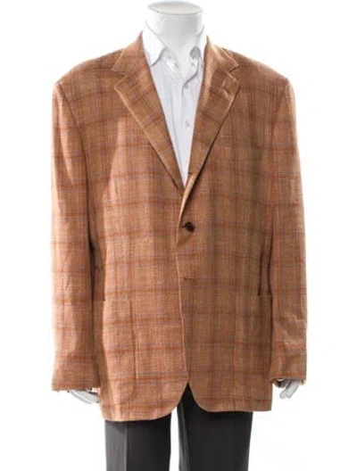 Pre-owned Kiton Plaid Print Blazer In Brown