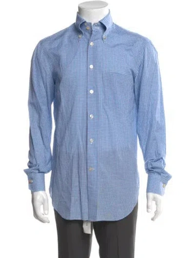 Pre-owned Kiton Plaid Print Long Sleeve Dress Shirt In Blue