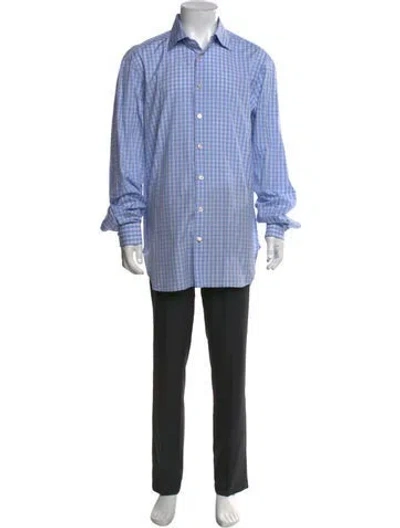 Pre-owned Kiton Plaid Print Long Sleeve Dress Shirt In Blue