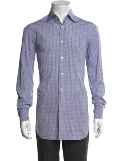 Pre-owned Kiton Plaid Print Long Sleeve Dress Shirt In Blue