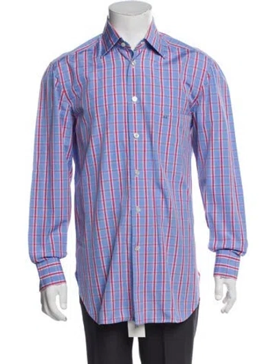 Pre-owned Kiton Plaid Print Long Sleeve Dress Shirt In Blue