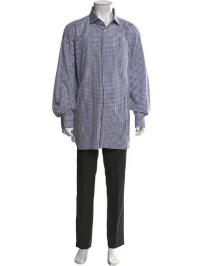 Pre-owned Kiton Plaid Print Long Sleeve Dress Shirt In Blue