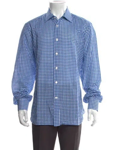 Pre-owned Kiton Plaid Print Long Sleeve Dress Shirt In Blue