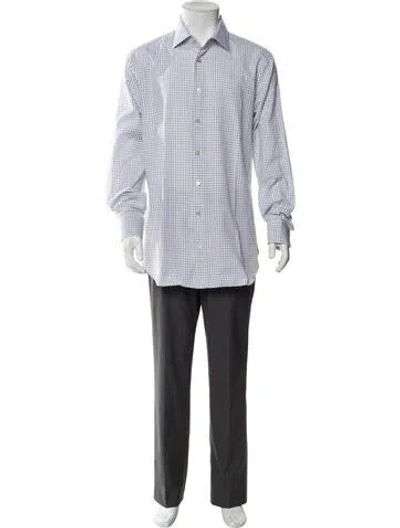 Pre-owned Kiton Plaid Print Long Sleeve Dress Shirt In Blue