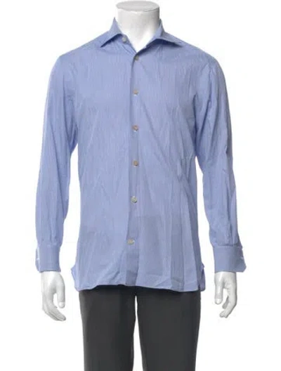 Pre-owned Kiton Plaid Print Long Sleeve Dress Shirt In Blue