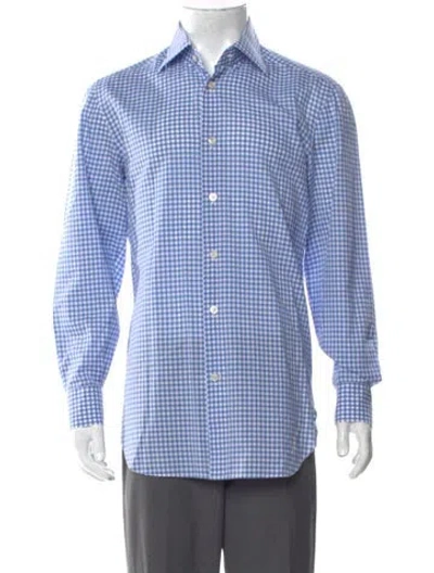 Pre-owned Kiton Plaid Print Long Sleeve Dress Shirt In Blue