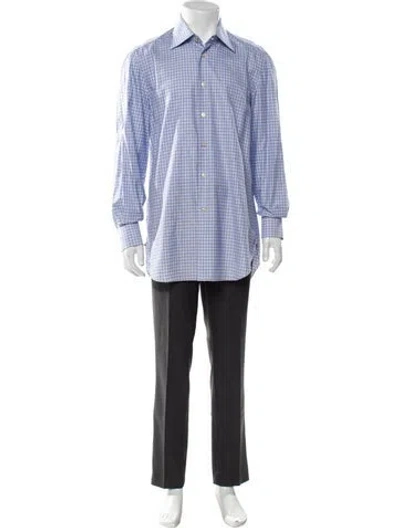 Pre-owned Kiton Plaid Print Long Sleeve Dress Shirt In Blue