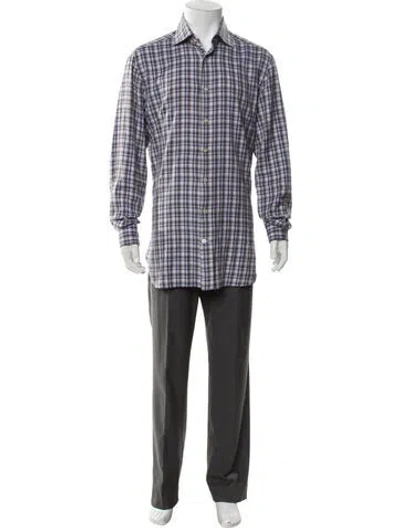 Pre-owned Kiton Plaid Print Long Sleeve Dress Shirt In Blue