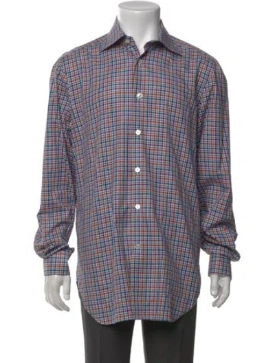 Pre-owned Kiton Plaid Print Long Sleeve Dress Shirt In Blue